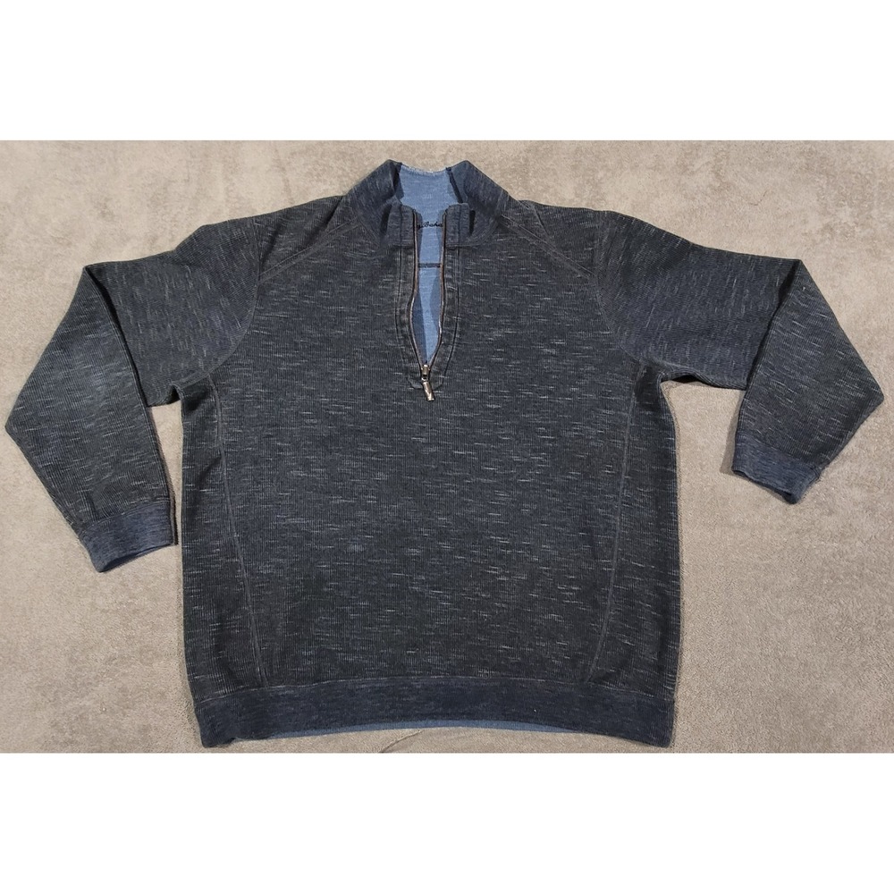 Tommy Bahama Big & Tall Flipshore Half-Zip Sweater Men's Heathered Charcoal Blue